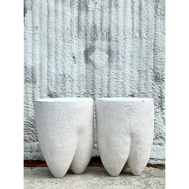 Vintage Boho Pebbled Biomorphic Low Stools - a Pair - Top view