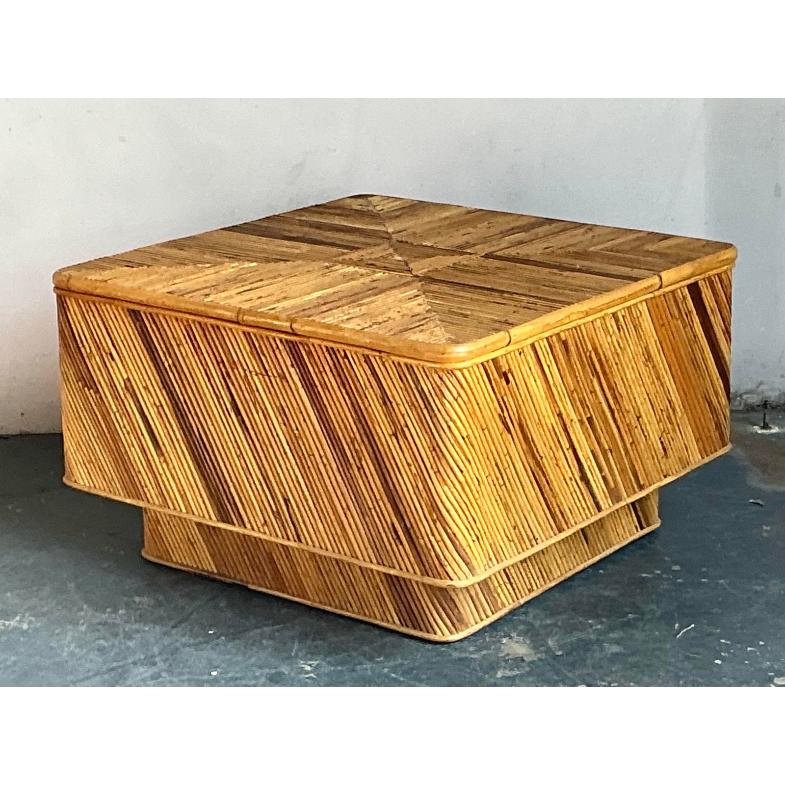 Vintage Boho Pencil Reed Coffee Table - Back view