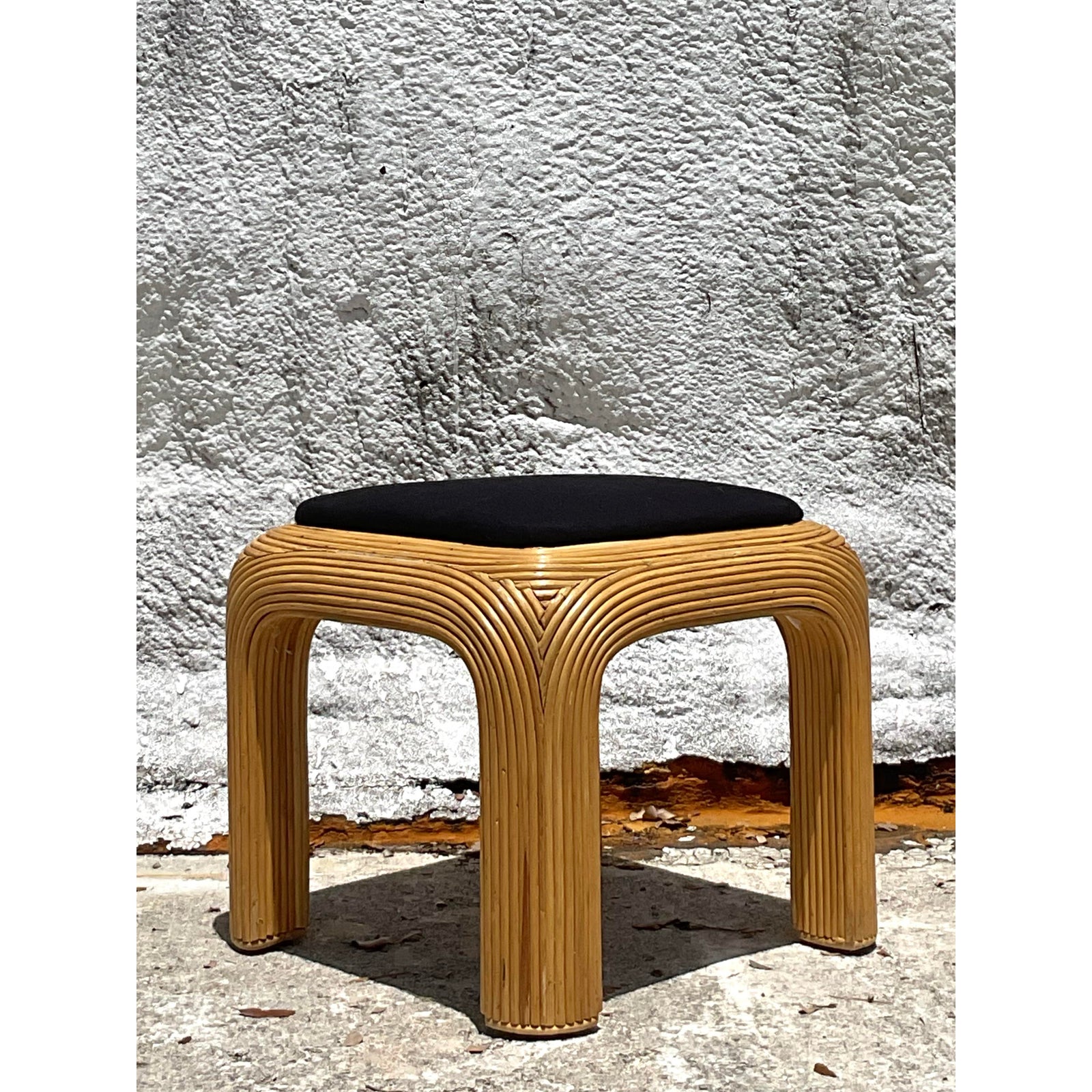 Vintage Boho Pencil Reed Ottoman - Side view