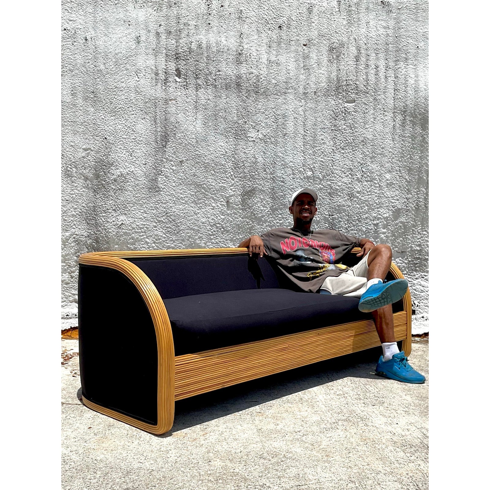 Vintage Boho Pencil Reed Sofa - Side view