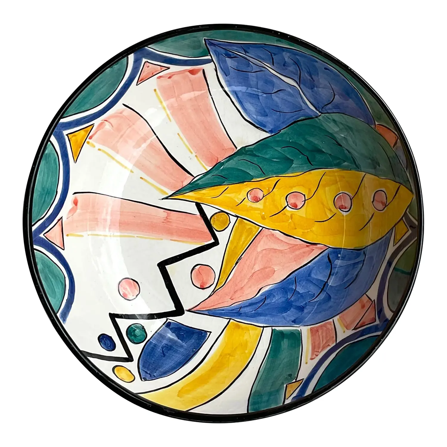 Vintage Boho Pereiras Portugal Glazed Ceramic Hand Painted Bowl