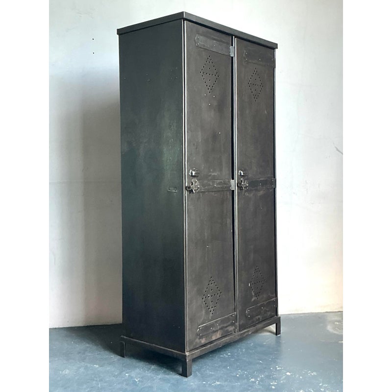 Vintage Boho Perforated Metal Armoire - Top view