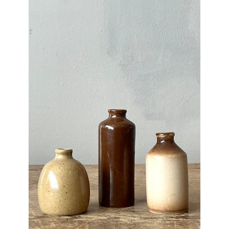 Vintage Boho Petite Studio Pottery Vase - Set of 3 - Back view
