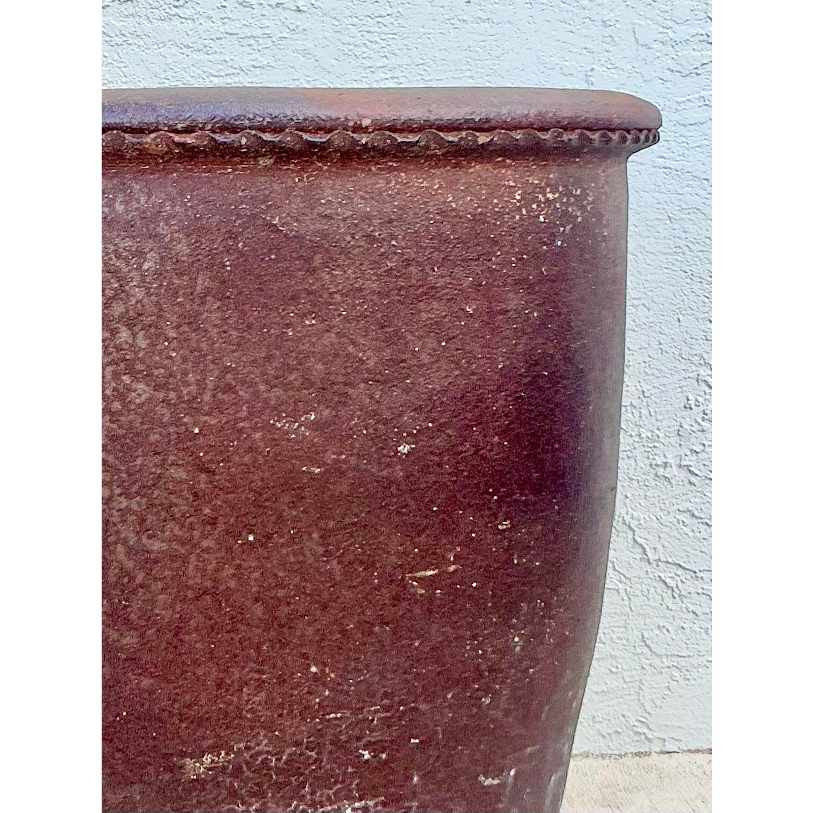 Vintage Boho Pie Crust Ceramic Planter - Back view