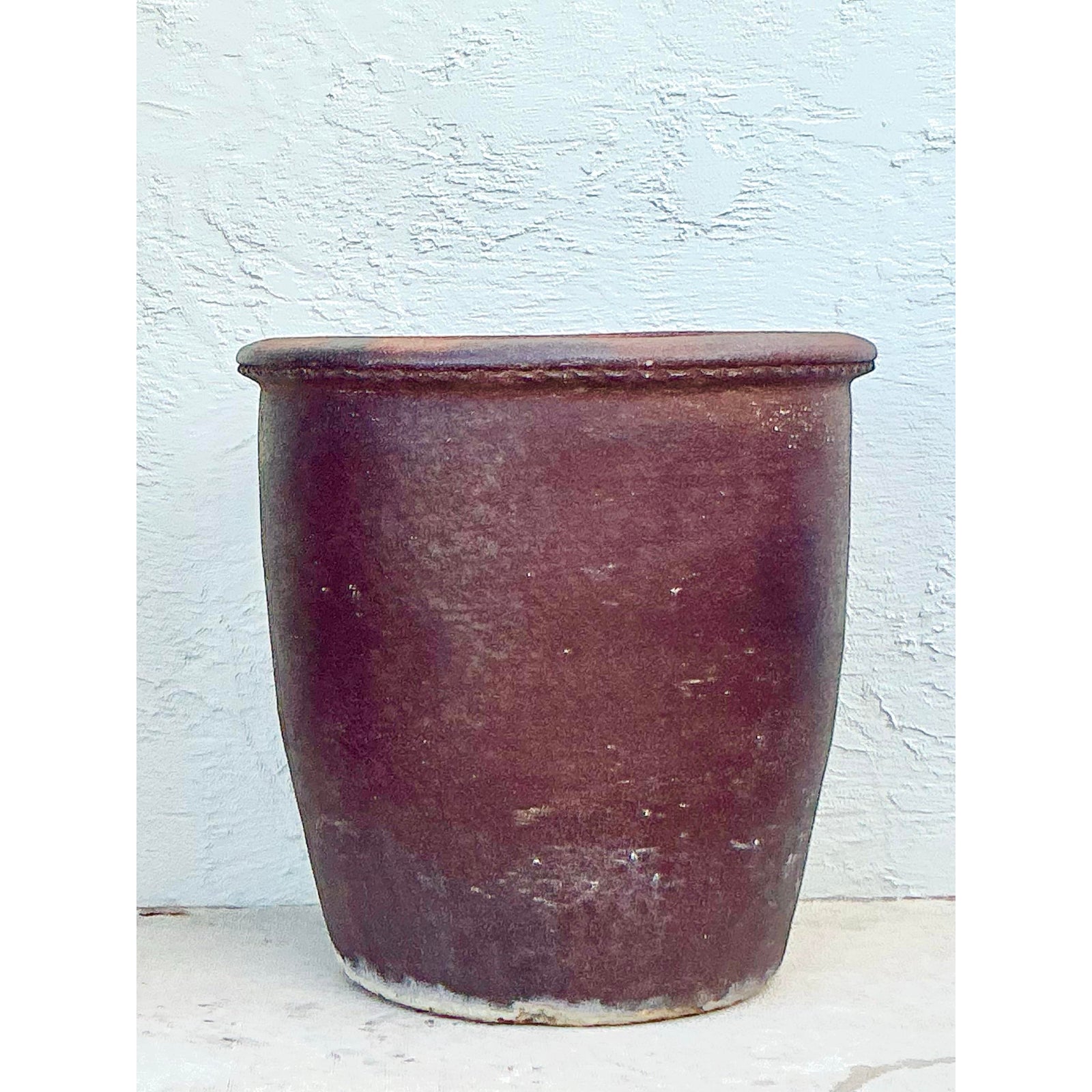 Vintage Boho Pie Crust Ceramic Planter - Side view