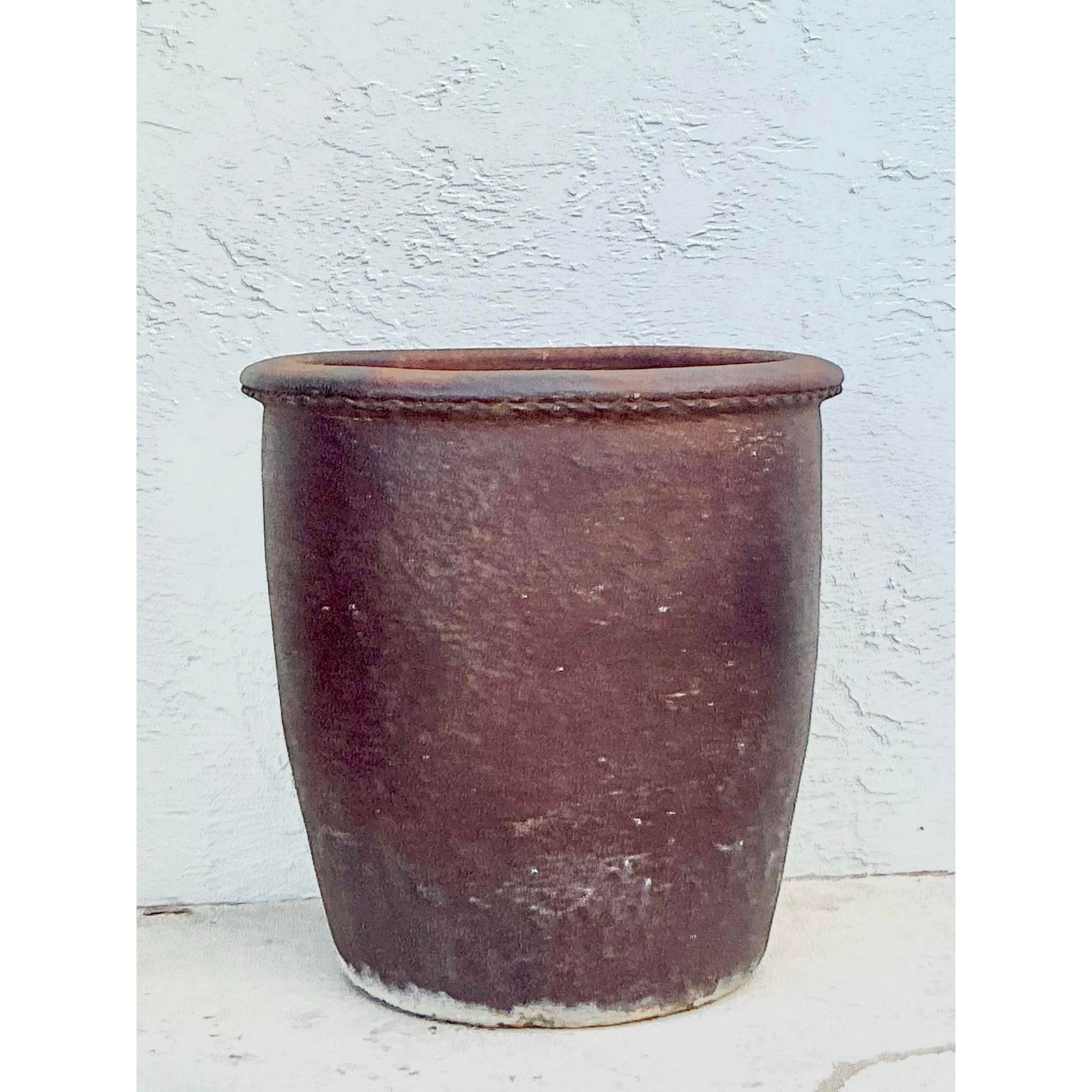 Vintage Boho Pie Crust Ceramic Planter - Top view