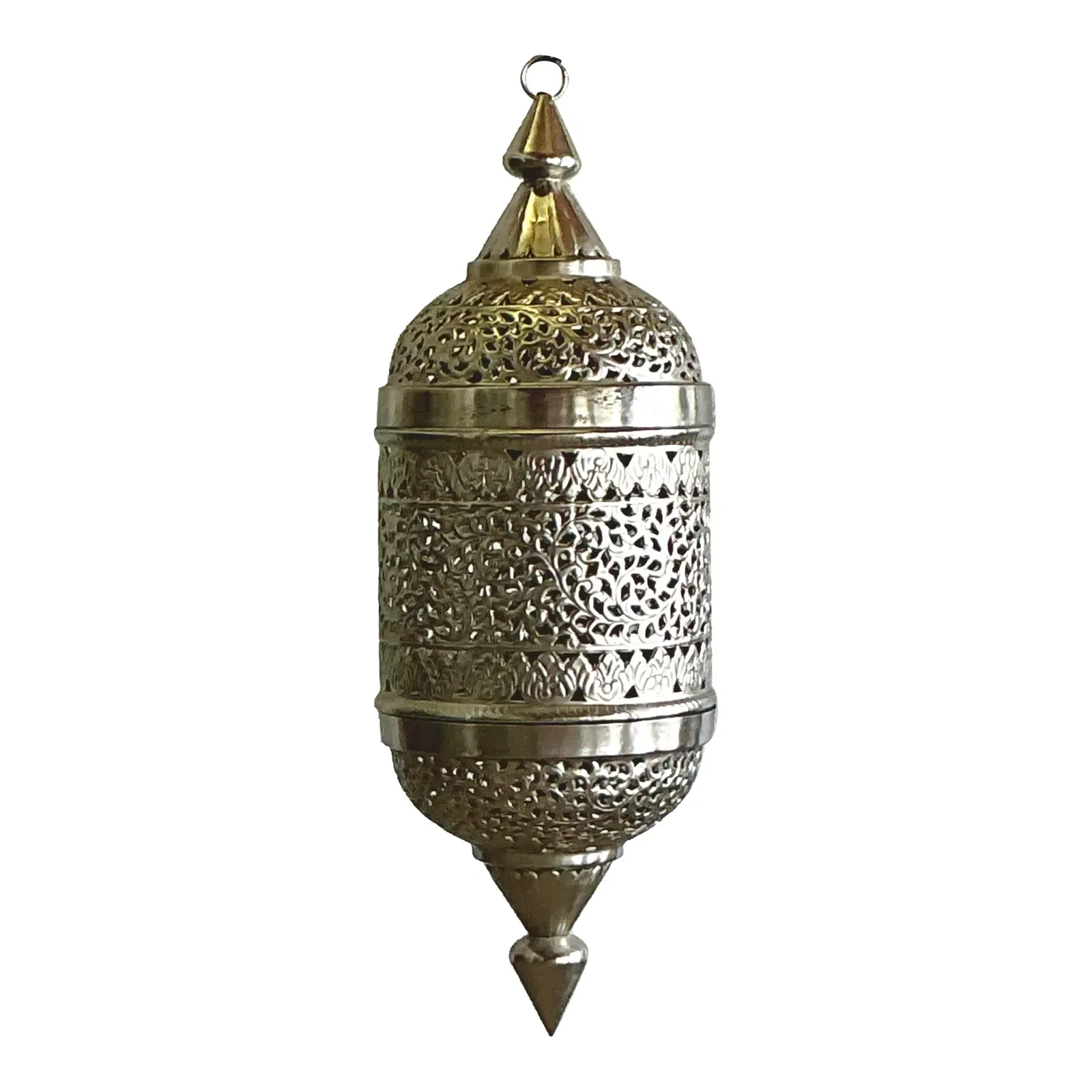 Vintage Boho Pierced Metal Moroccan Lantern - Detail view
