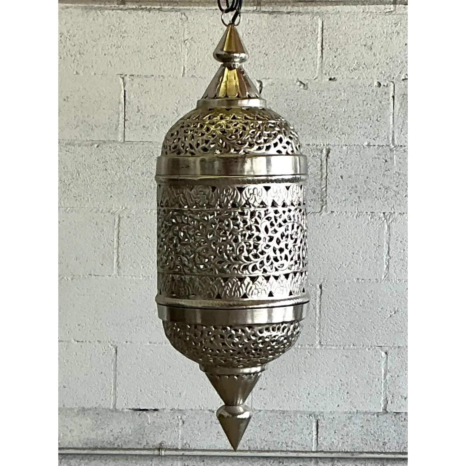 Vintage Boho Pierced Metal Moroccan Lantern - Top view