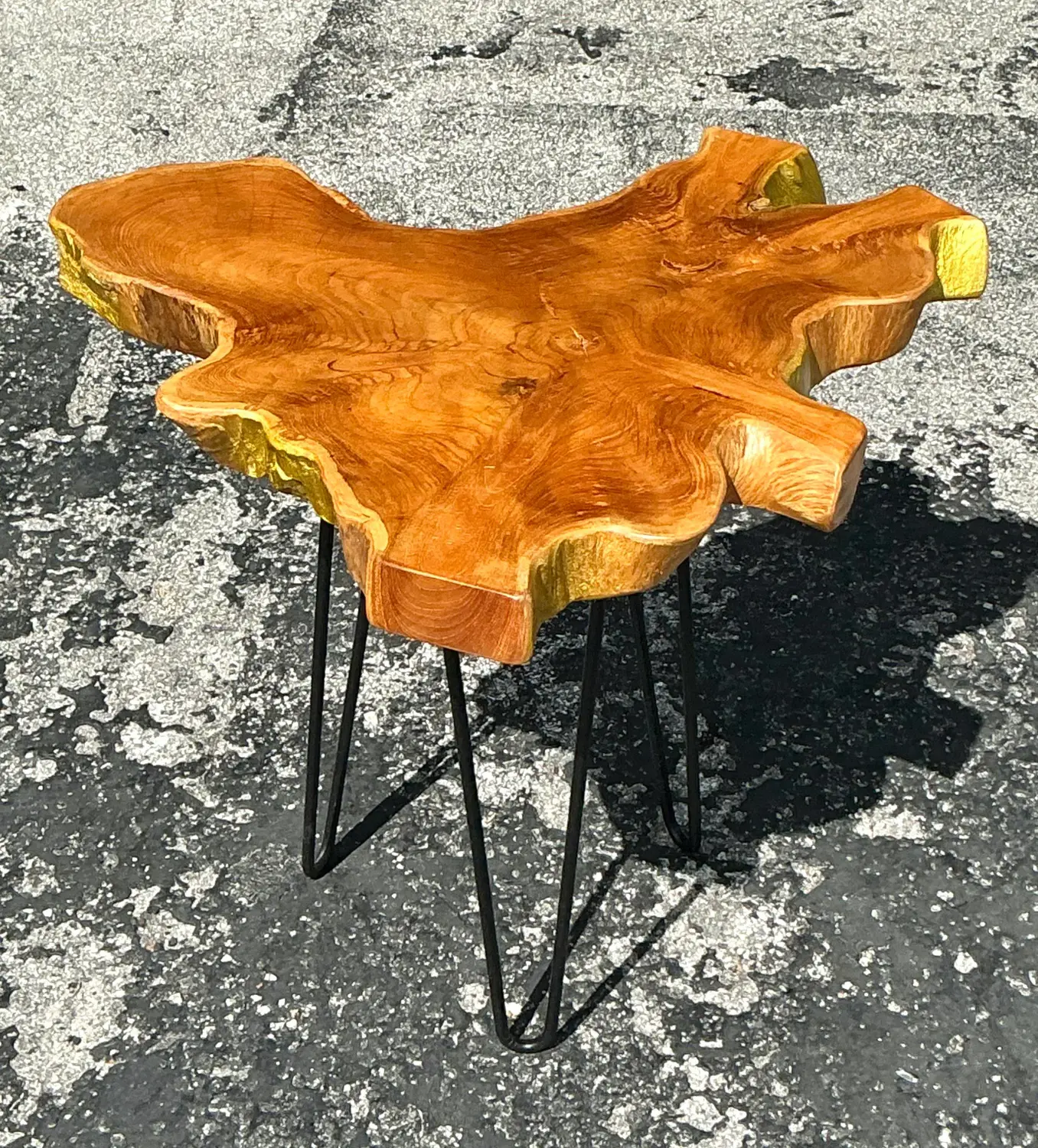 Vintage Boho Pin Leg Slab Side Table - Back view