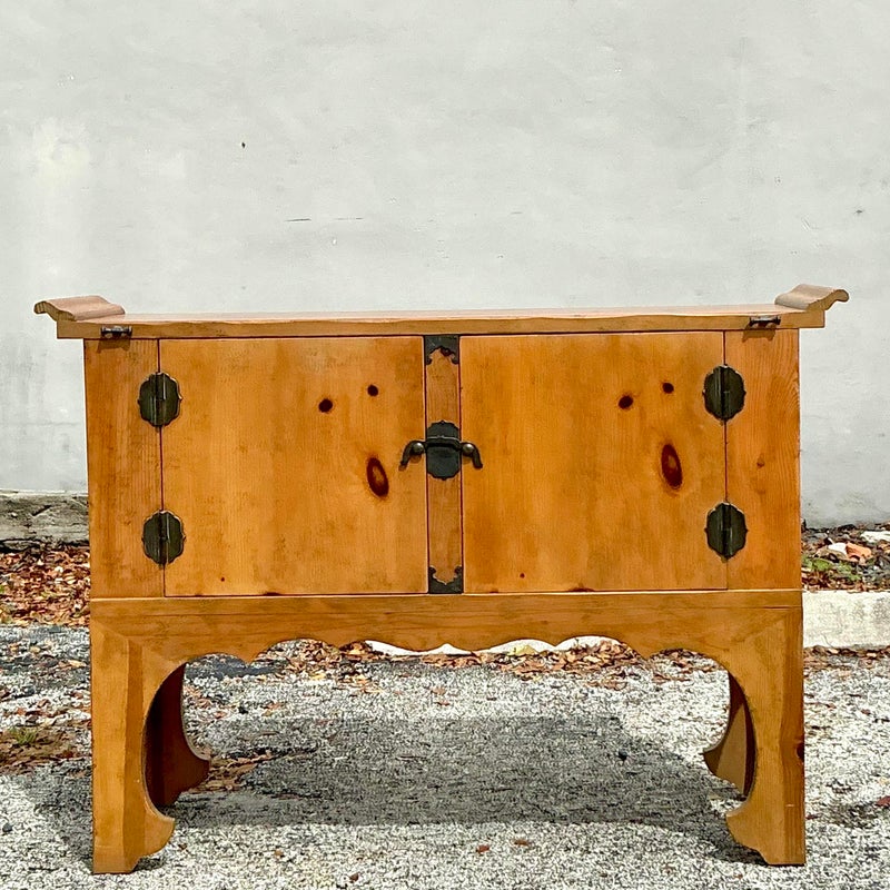 Vintage Boho Pine Pagoda Dry Bar - Side view