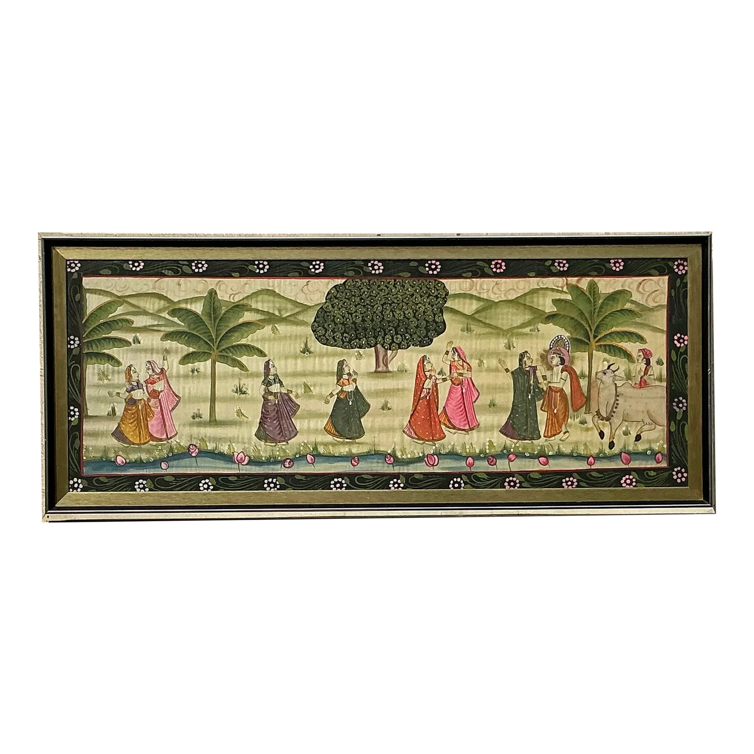 Vintage Boho Pishwaa Painting on Silk - Detail view