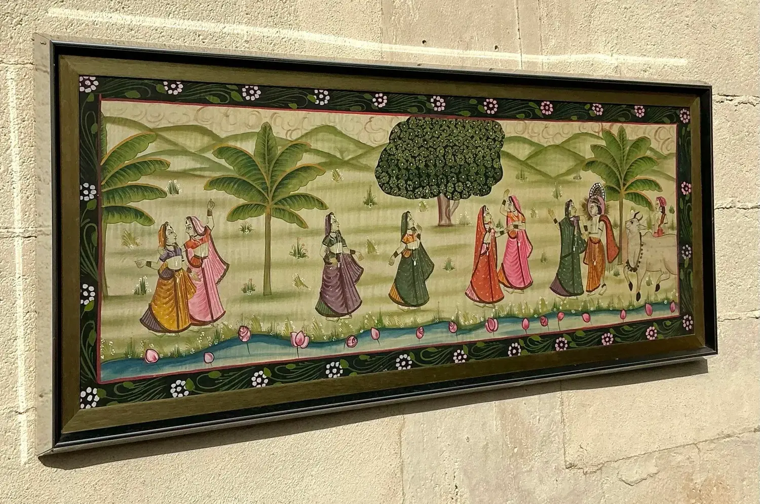 Vintage Boho Pishwaa Painting on Silk - Top view