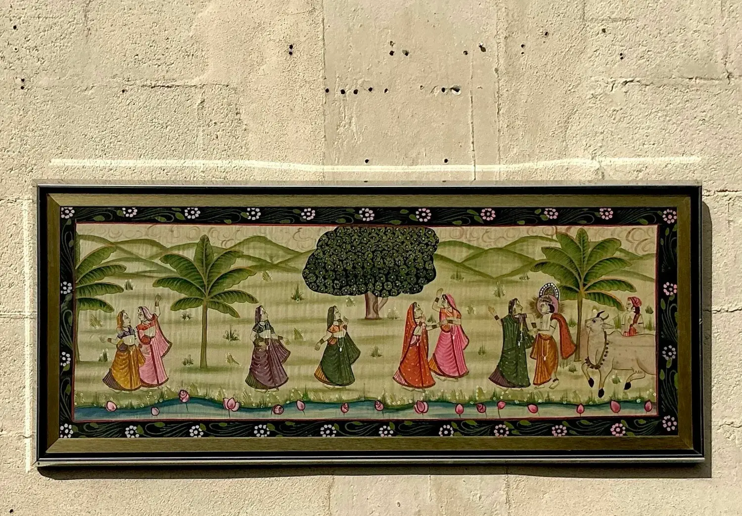 Vintage Boho Pishwaa Painting on Silk - Back view