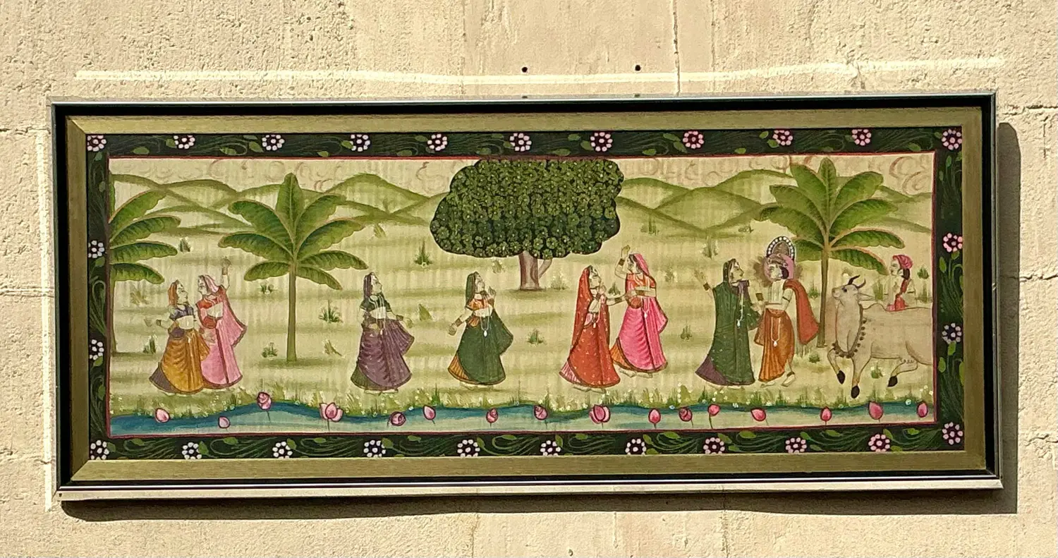 Vintage Boho Pishwaa Painting on Silk - Side view