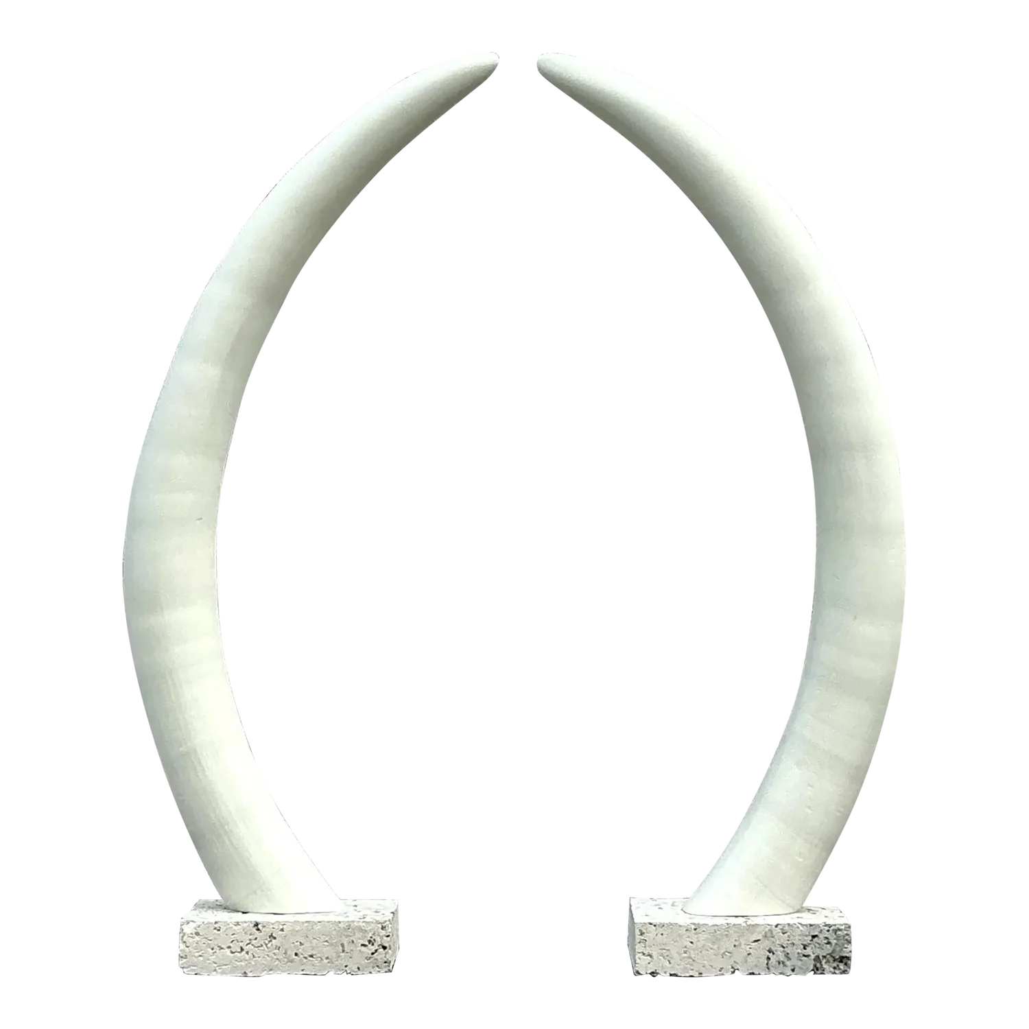 Vintage Boho Plaster Elephant Tusks on Coquina Plinth - a Pair