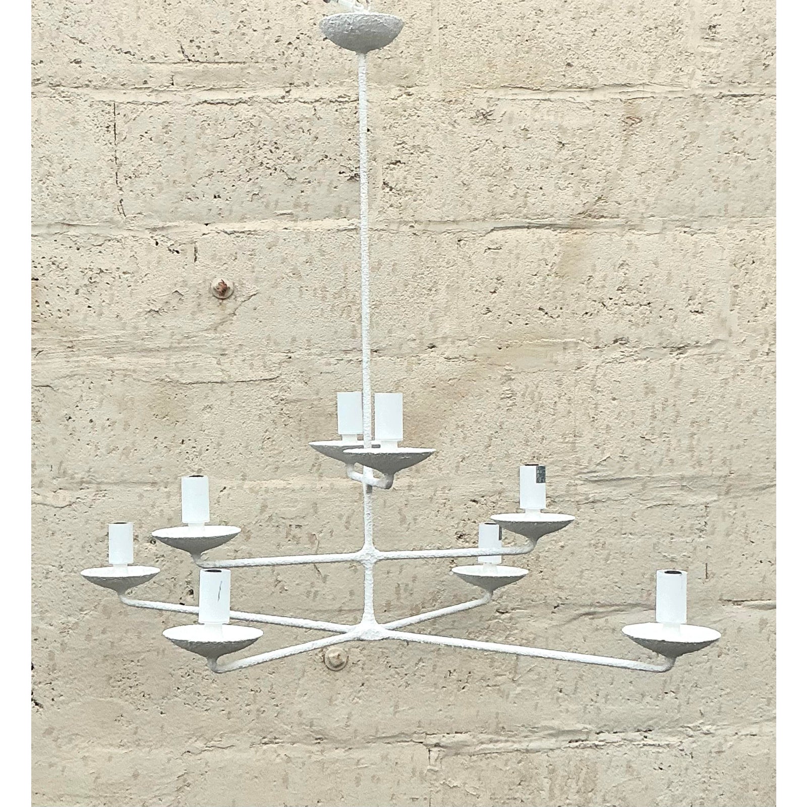 Vintage Boho Plaster Finish Tri Level Chandelier - Top view
