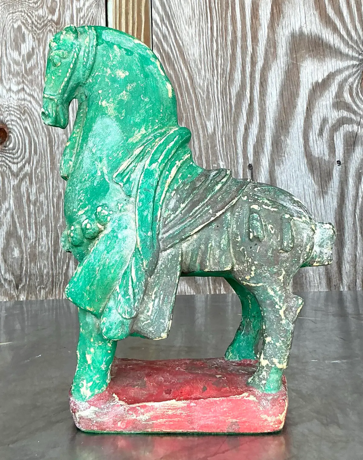 Vintage Boho Plaster Horse - Side view