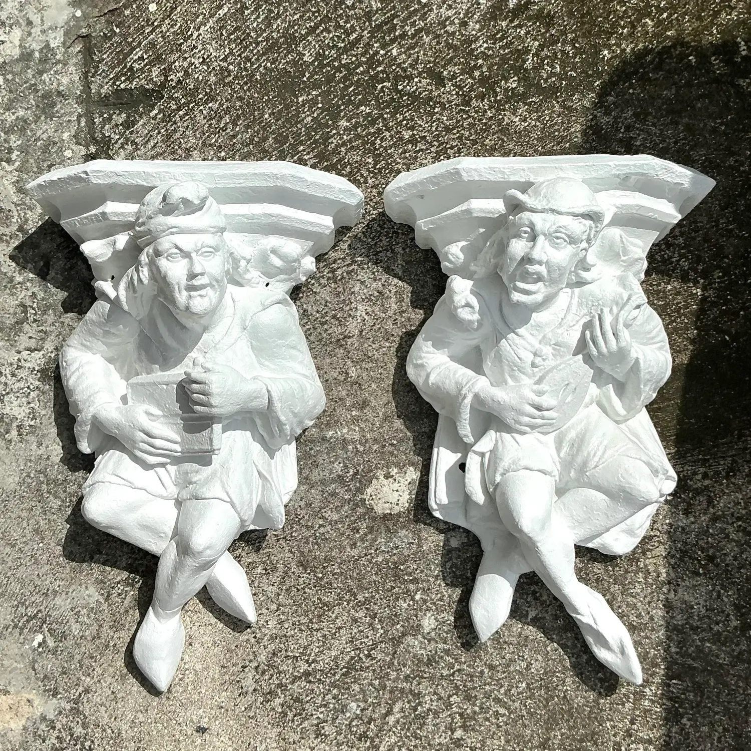 Vintage Boho Plaster Jester Brackets - a Pair - Back view