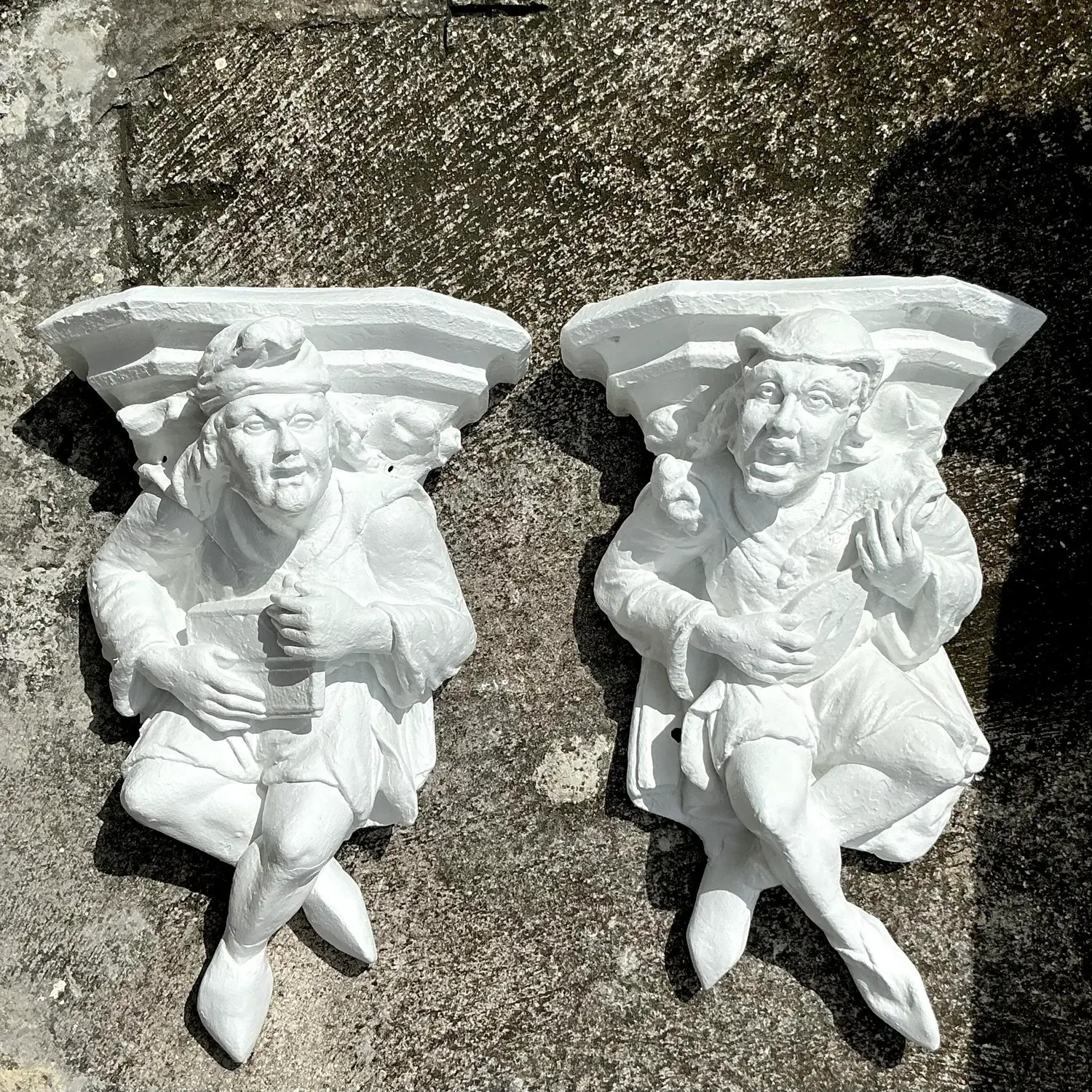 Vintage Boho Plaster Jester Brackets - a Pair - Top view