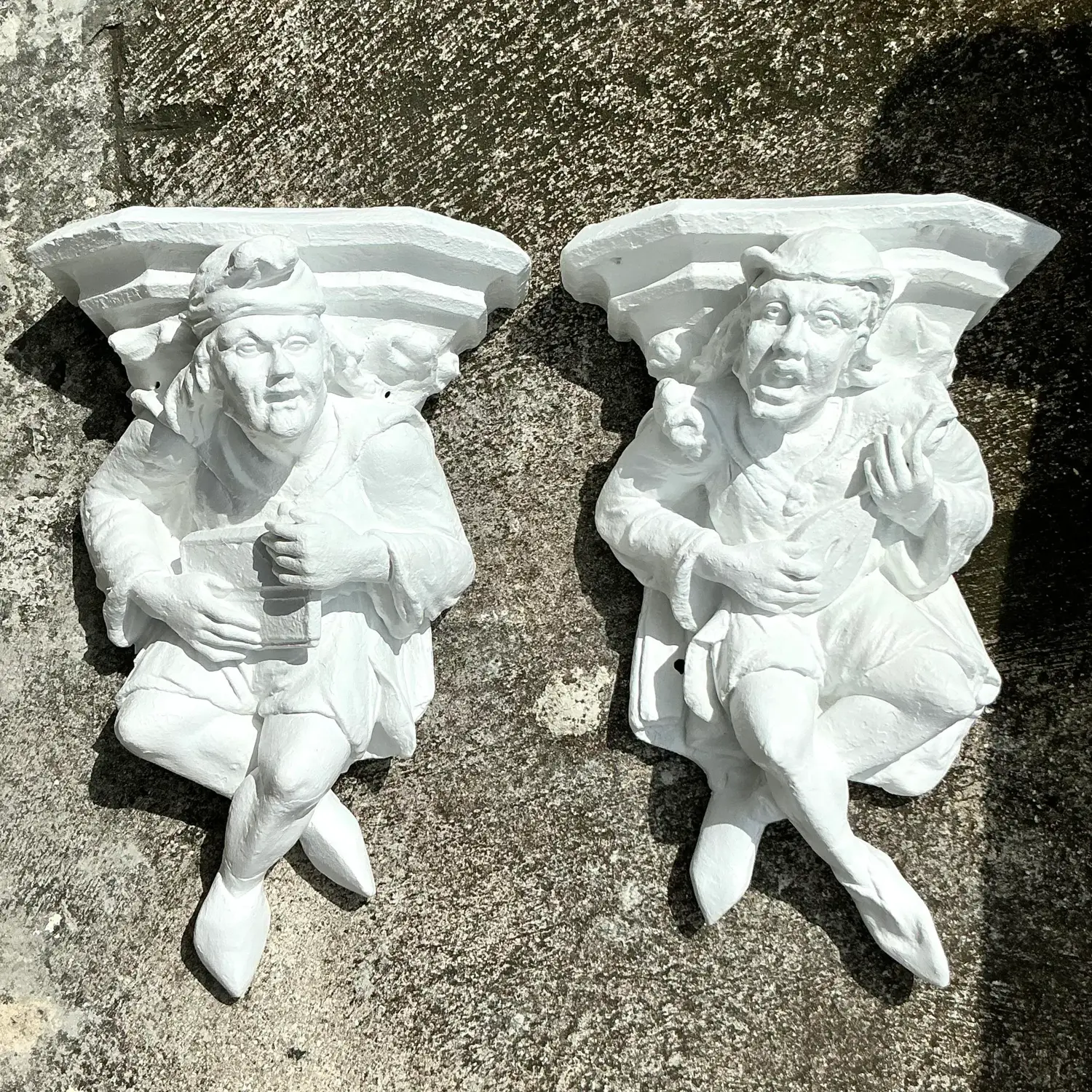 Vintage Boho Plaster Jester Brackets - a Pair - Detail view