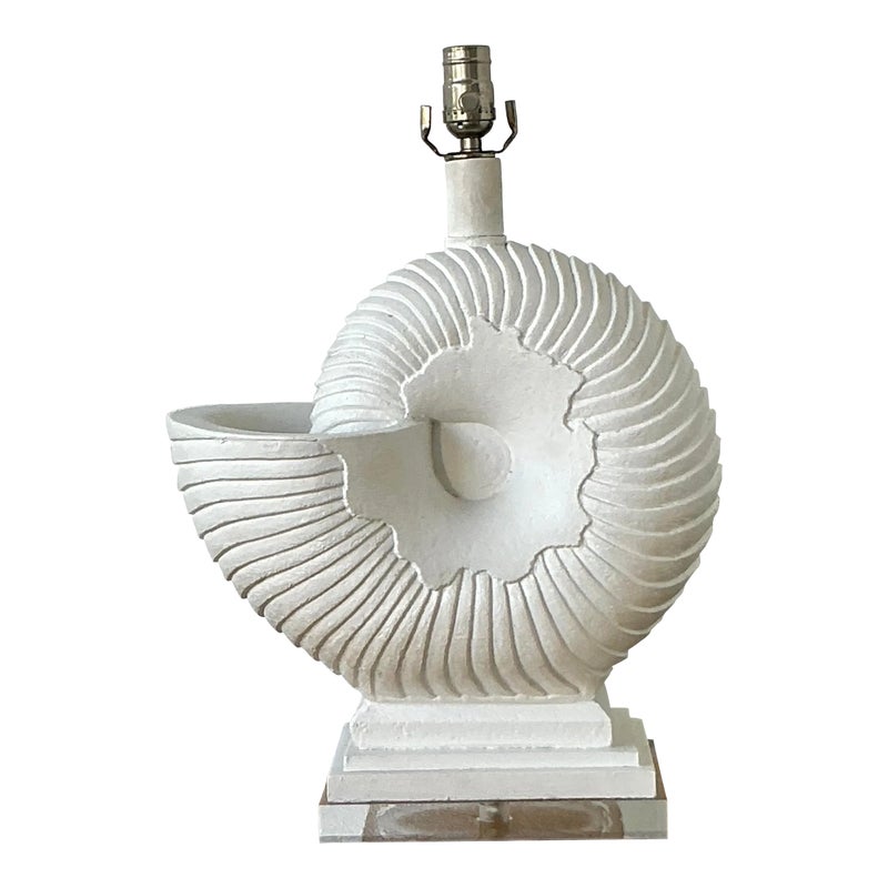 Vintage Boho Plaster Nautilus Shell Lamp