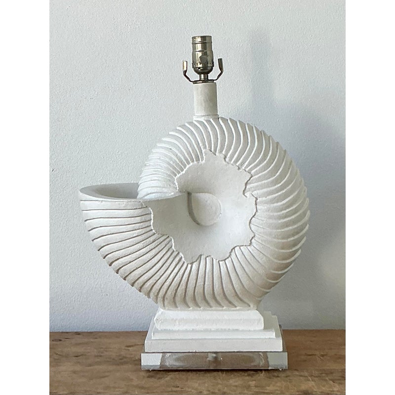 Vintage Boho Plaster Nautilus Shell Lamp - Detail view