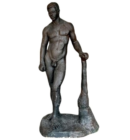 Vintage Boho Plaster Over Clay Sculpture Of Man  - Detail view