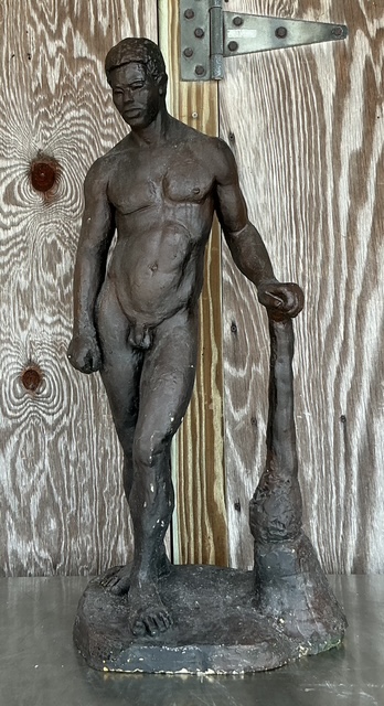 Vintage Boho Plaster Over Clay Sculpture Of Man - Top view