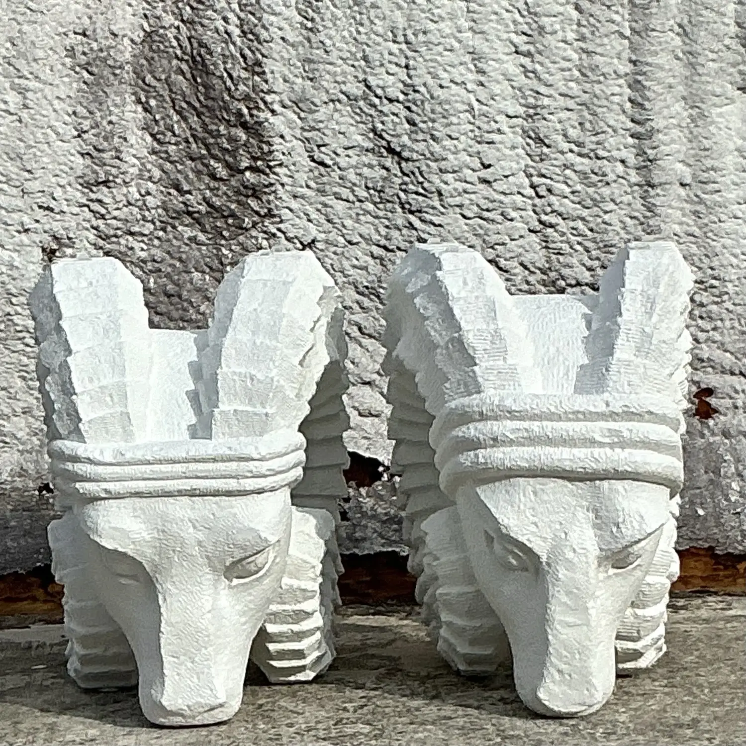 Vintage Boho Plaster Rams Heads - Set of 2 - Side view