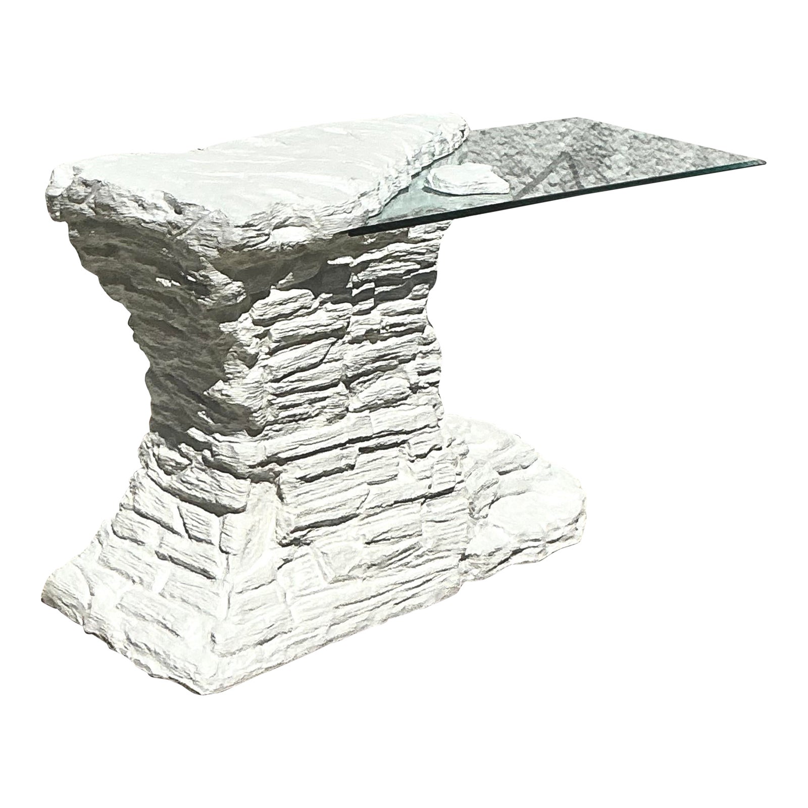 Vintage Boho Plaster Stacked Rock Console Table After Sirmos - Detail view