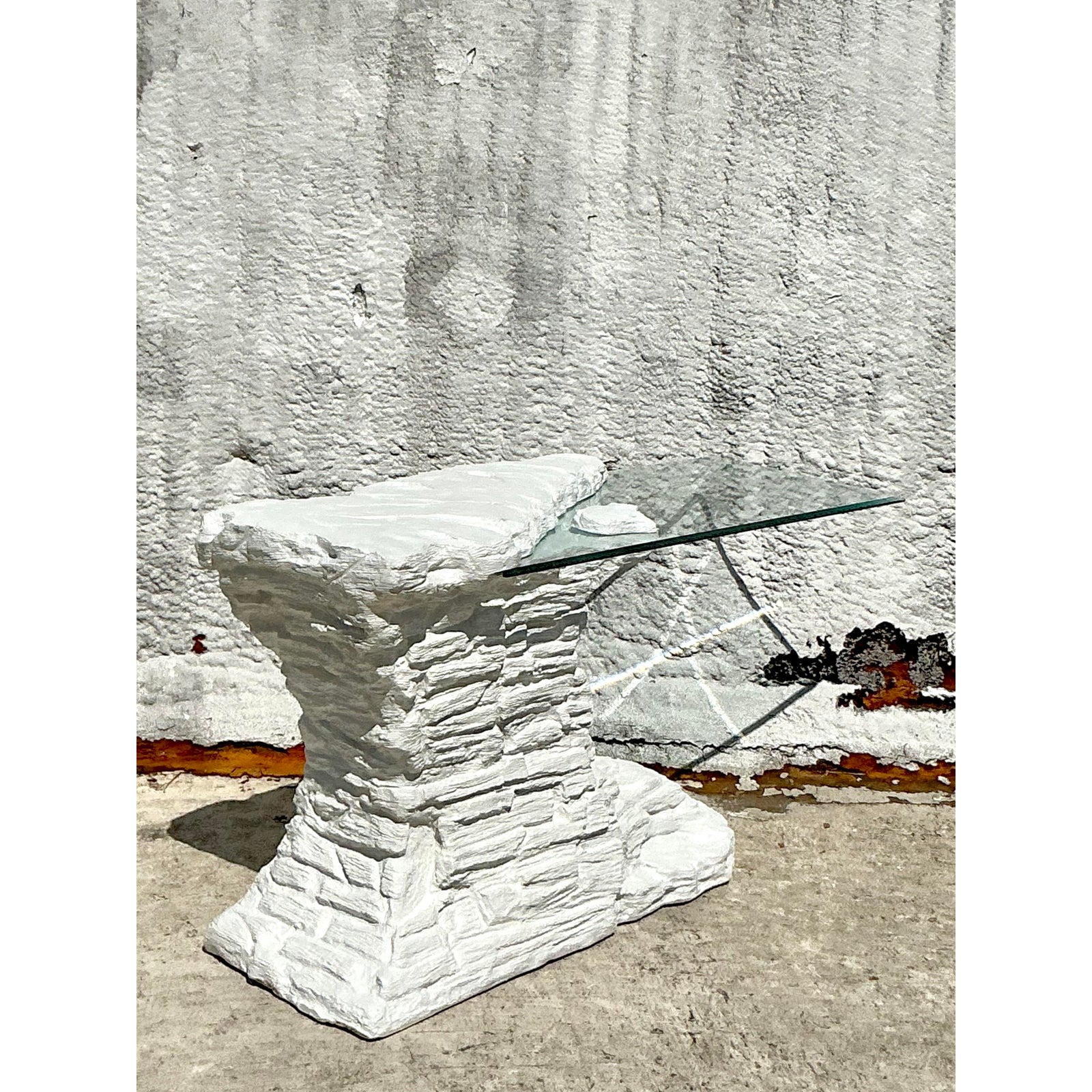 Vintage Boho Plaster Stacked Rock Console Table After Sirmos - Back view