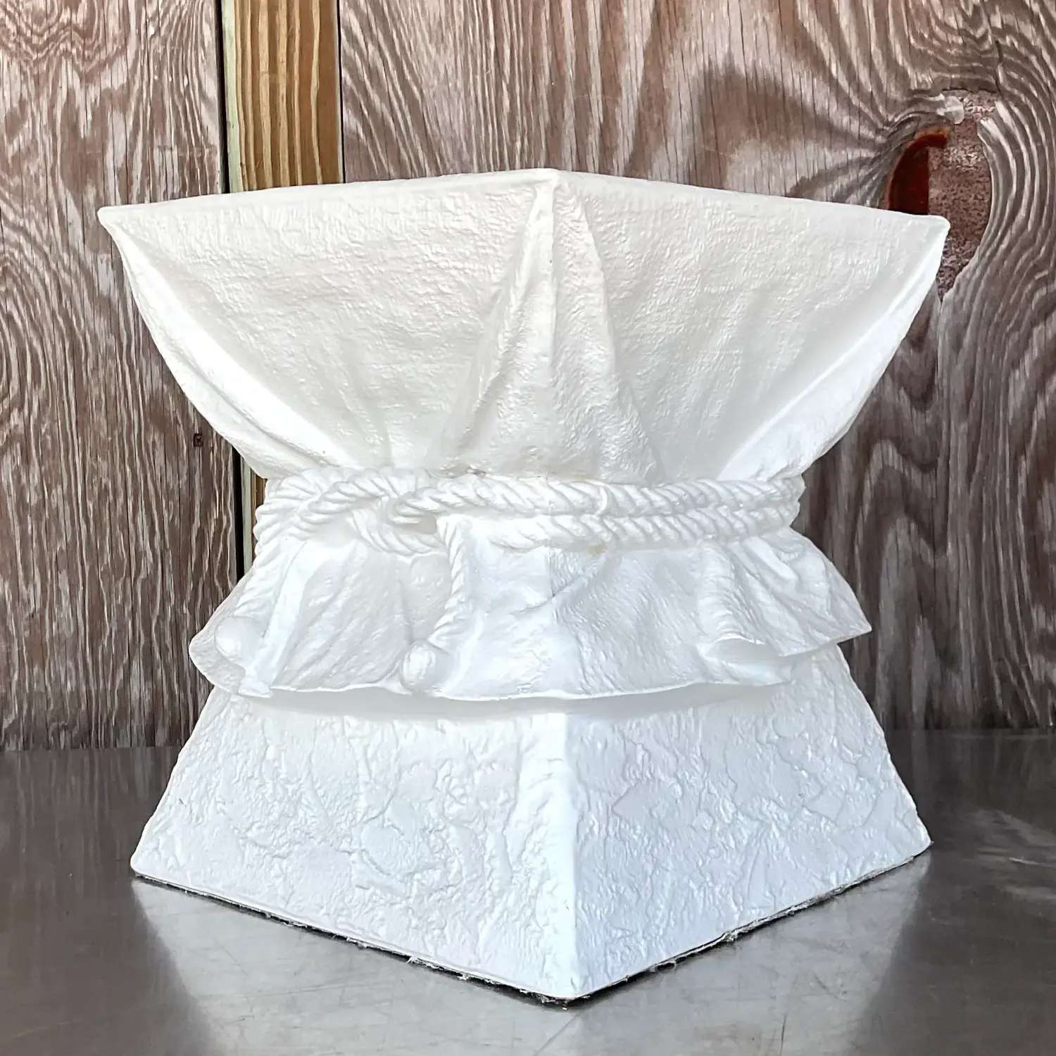 Vintage Boho Plaster Tie Low Stool After John Dickinson - Side view