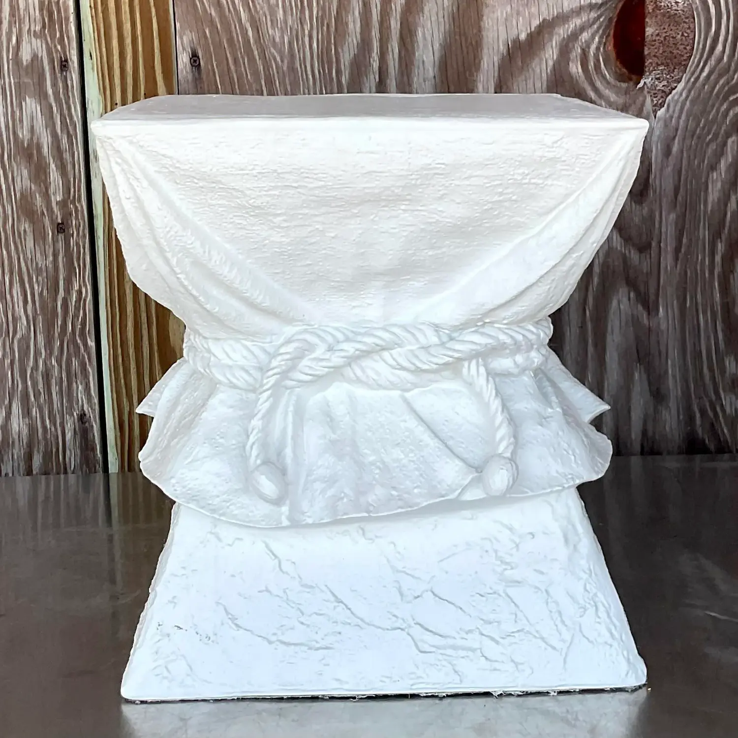 Vintage Boho Plaster Tie Low Stool After John Dickinson - Back view