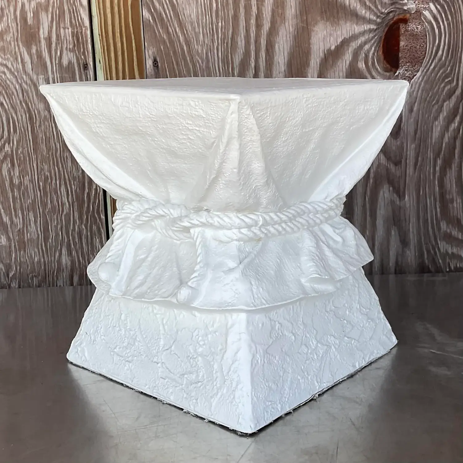 Vintage Boho Plaster Tie Low Stool After John Dickinson - Top view