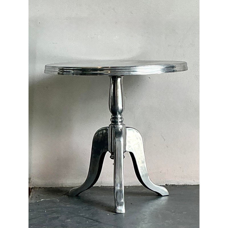 Vintage Boho Polished Aluminum Cafe Table - Side view