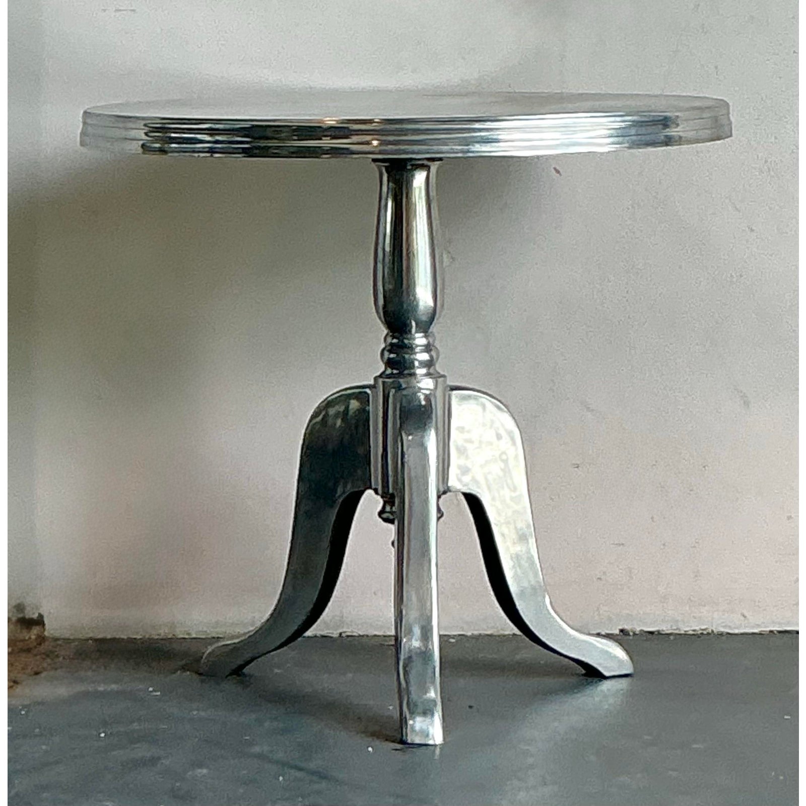 Vintage Boho Polished Aluminum Cafe Table - Back view