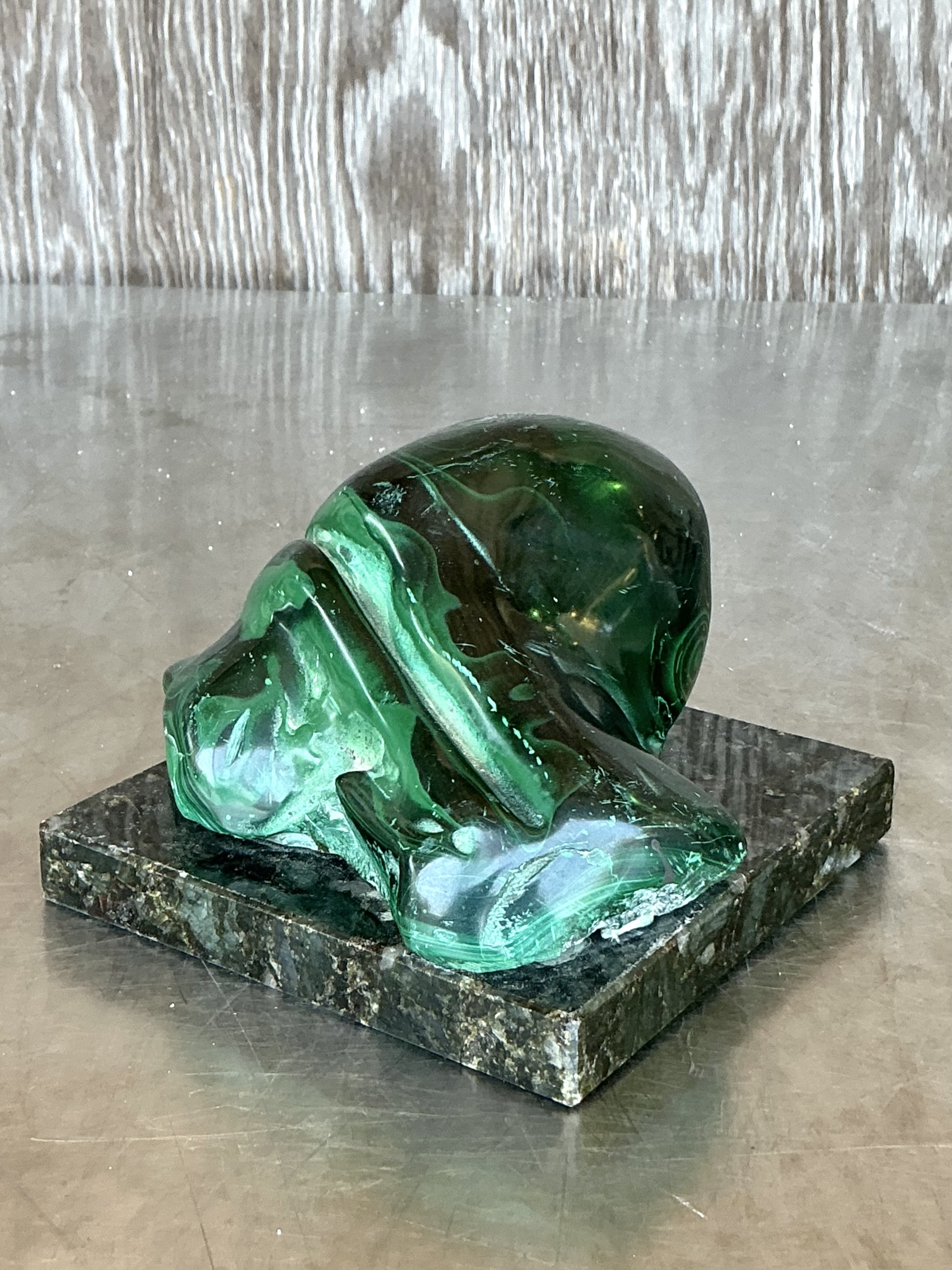Vintage Boho Polished Malachite Sculpture - Side view