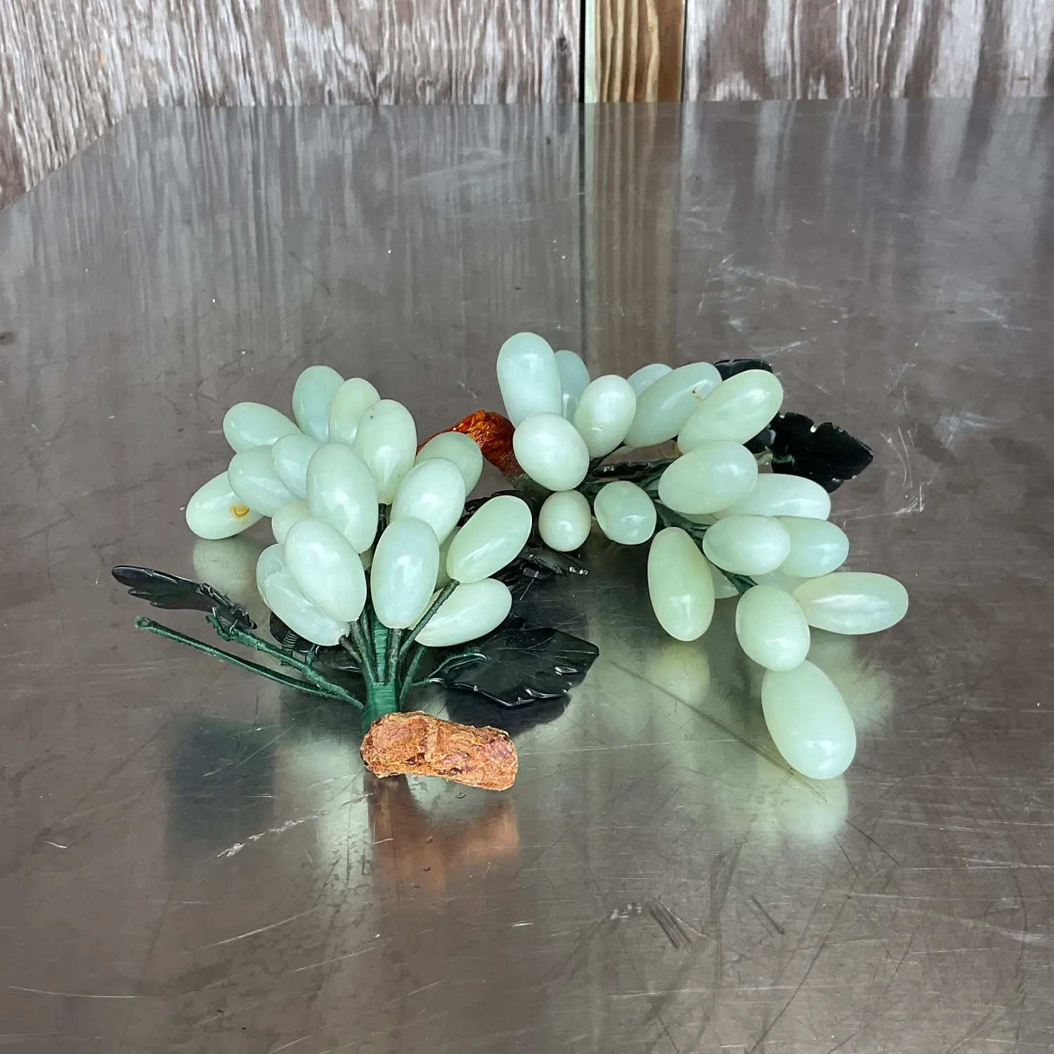 Vintage Boho Polished Stone Grape Clusters - a Pair - Detail view