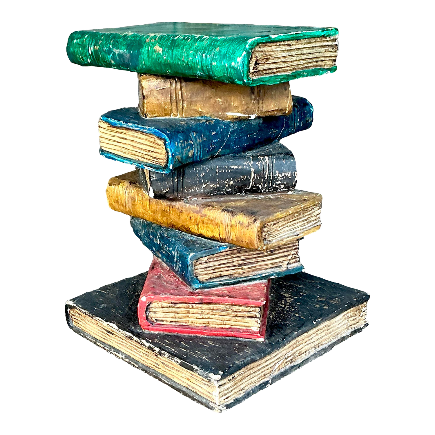 Vintage Boho Polychrome Plaster Stacked Books Side Table - Detail view