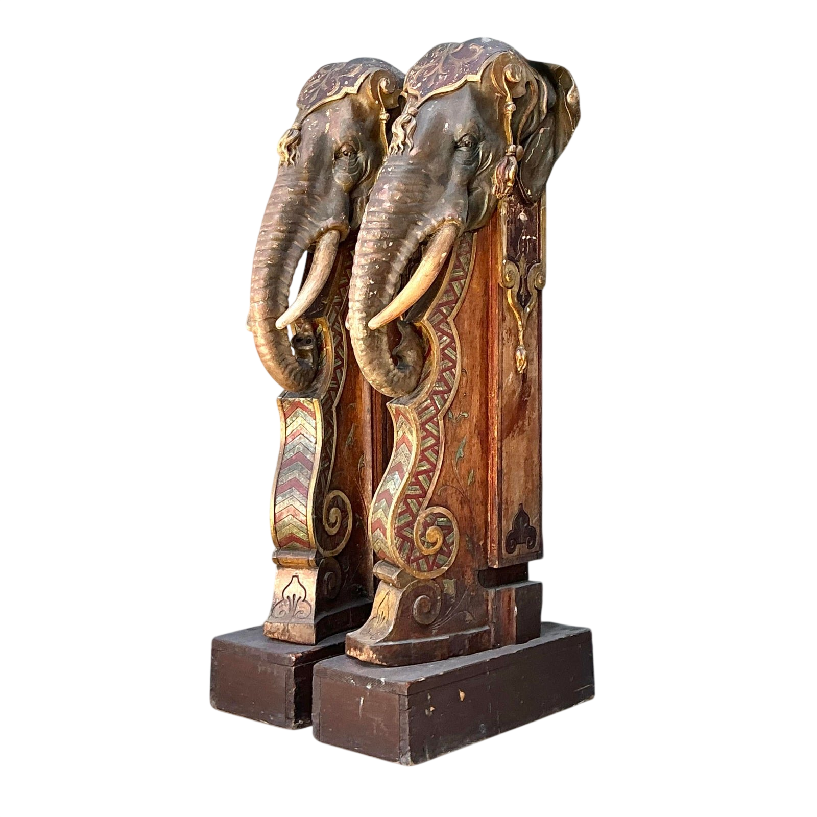 Vintage Boho Polychromed Elephant Statues - A Pair