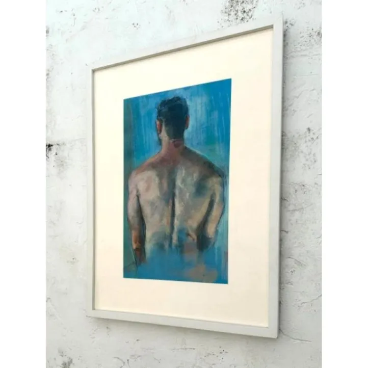 Vintage Boho Portrait of a Man Oil Pastel on Canvas - Detail view
