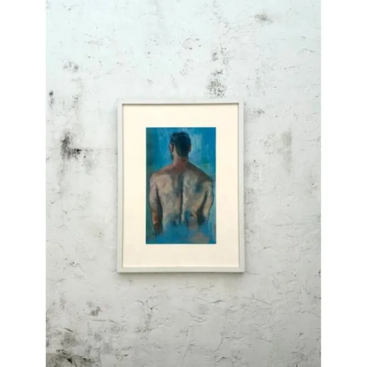 Vintage Boho Portrait of a Man Oil Pastel on Canvas - Side view