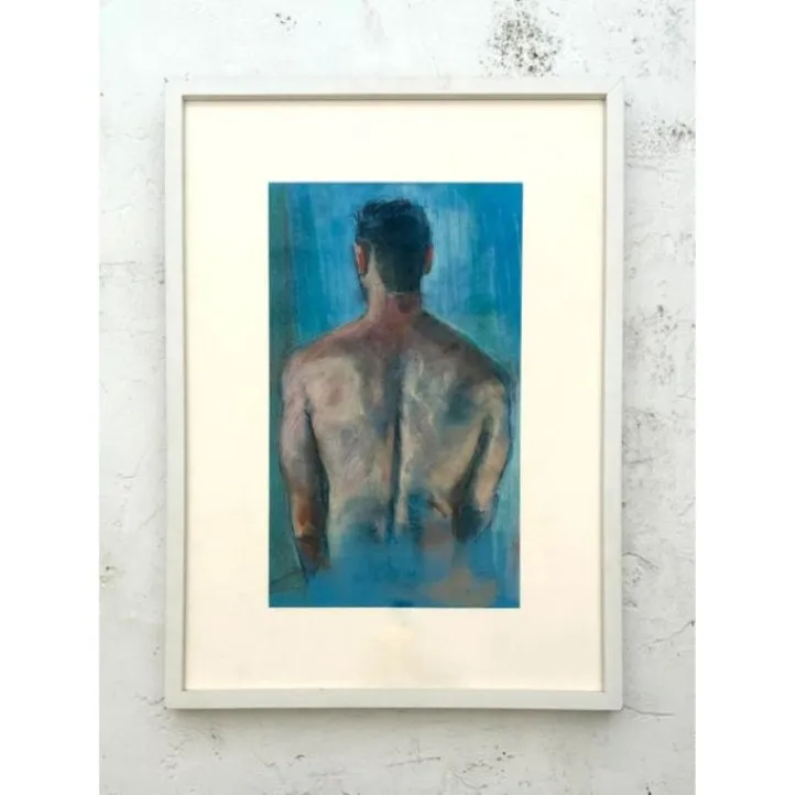 Vintage Boho Portrait of a Man Oil Pastel on Canvas - Back view