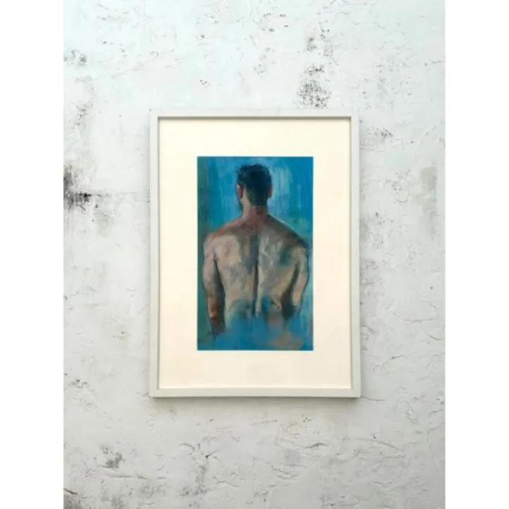 Vintage Boho Portrait of a Man Oil Pastel on Canvas - Top view