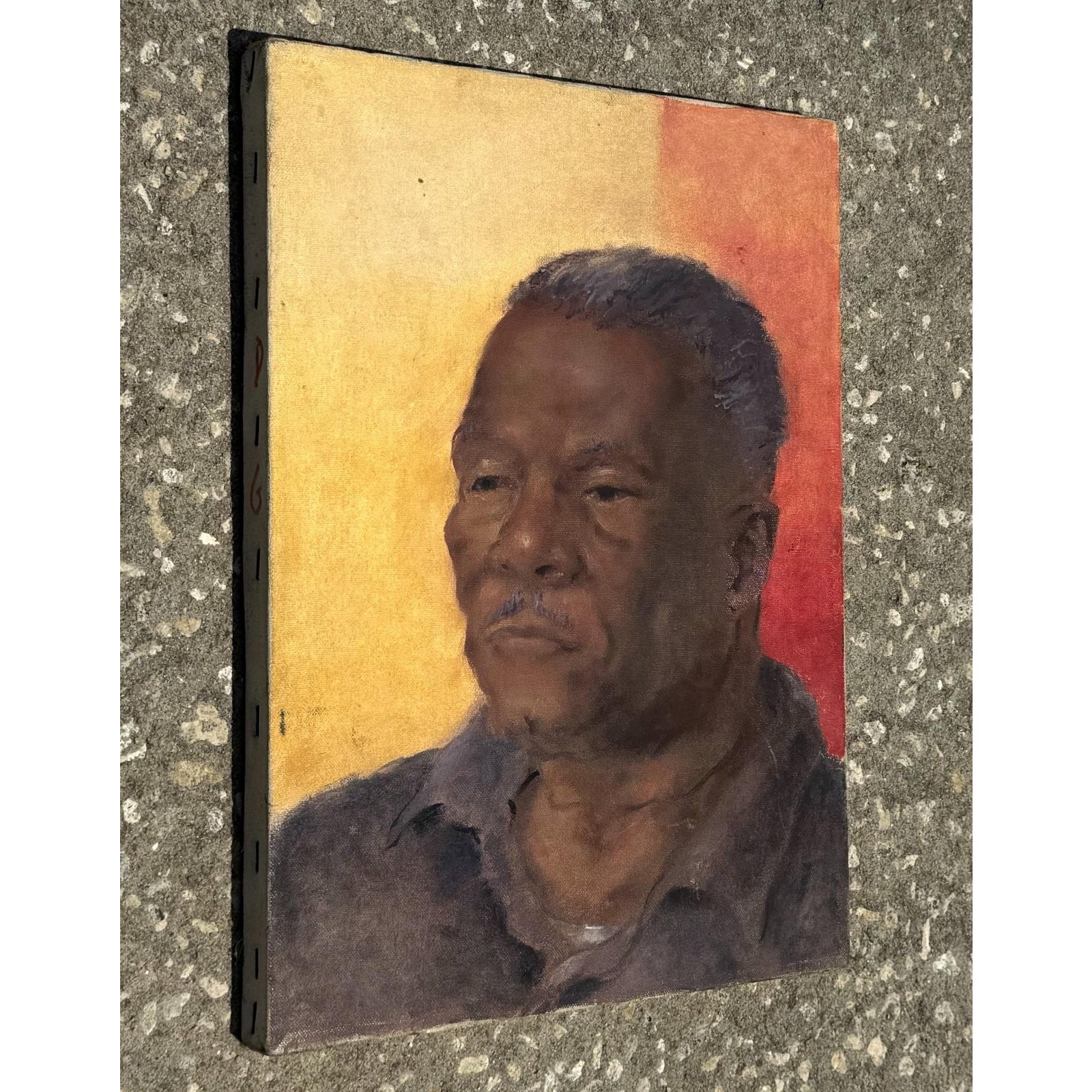 Vintage Boho Portrait of Man Oil on Canvas - Side view