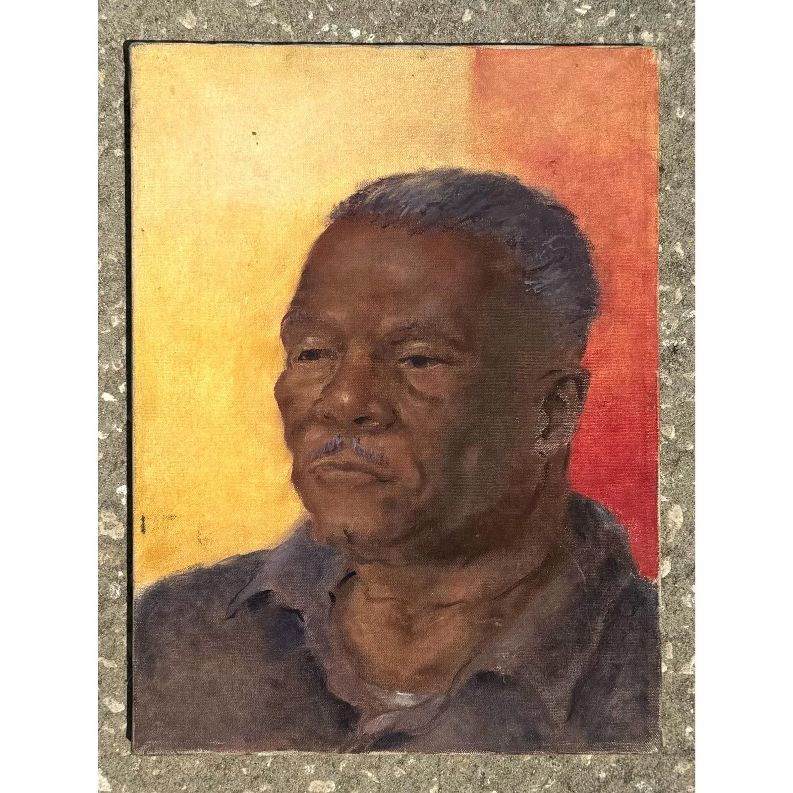 Vintage Boho Portrait of Man Oil on Canvas - Top view