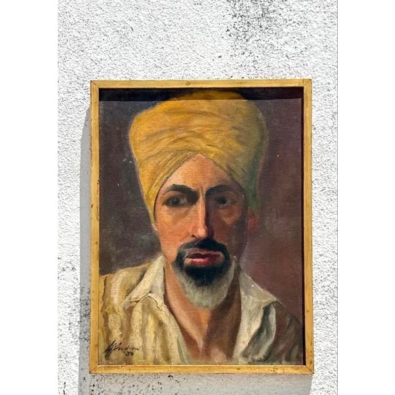 Vintage Boho Portrait of Man on Board - Top view