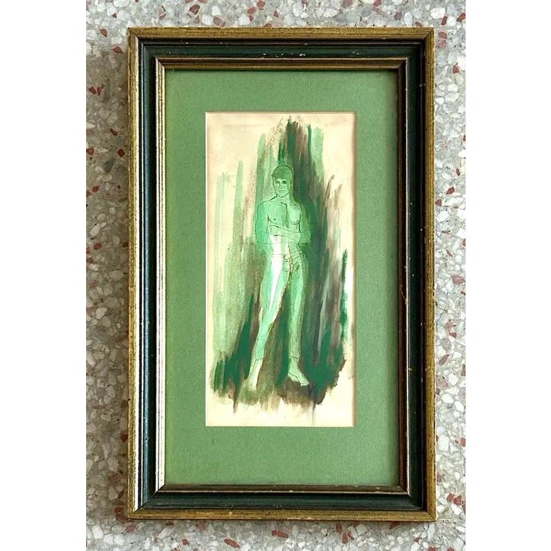 Vintage Boho Portrait of Man on Paper - Back view