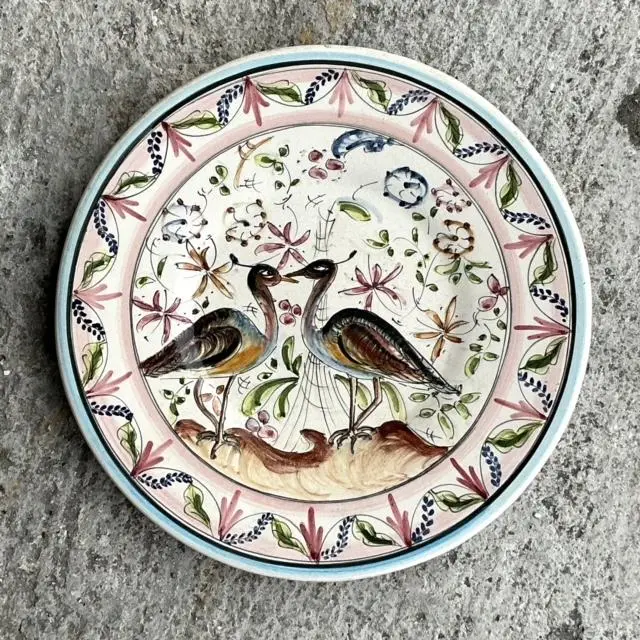 Vintage Boho Portuguese Hand Painted Plate With Quail - Detail view