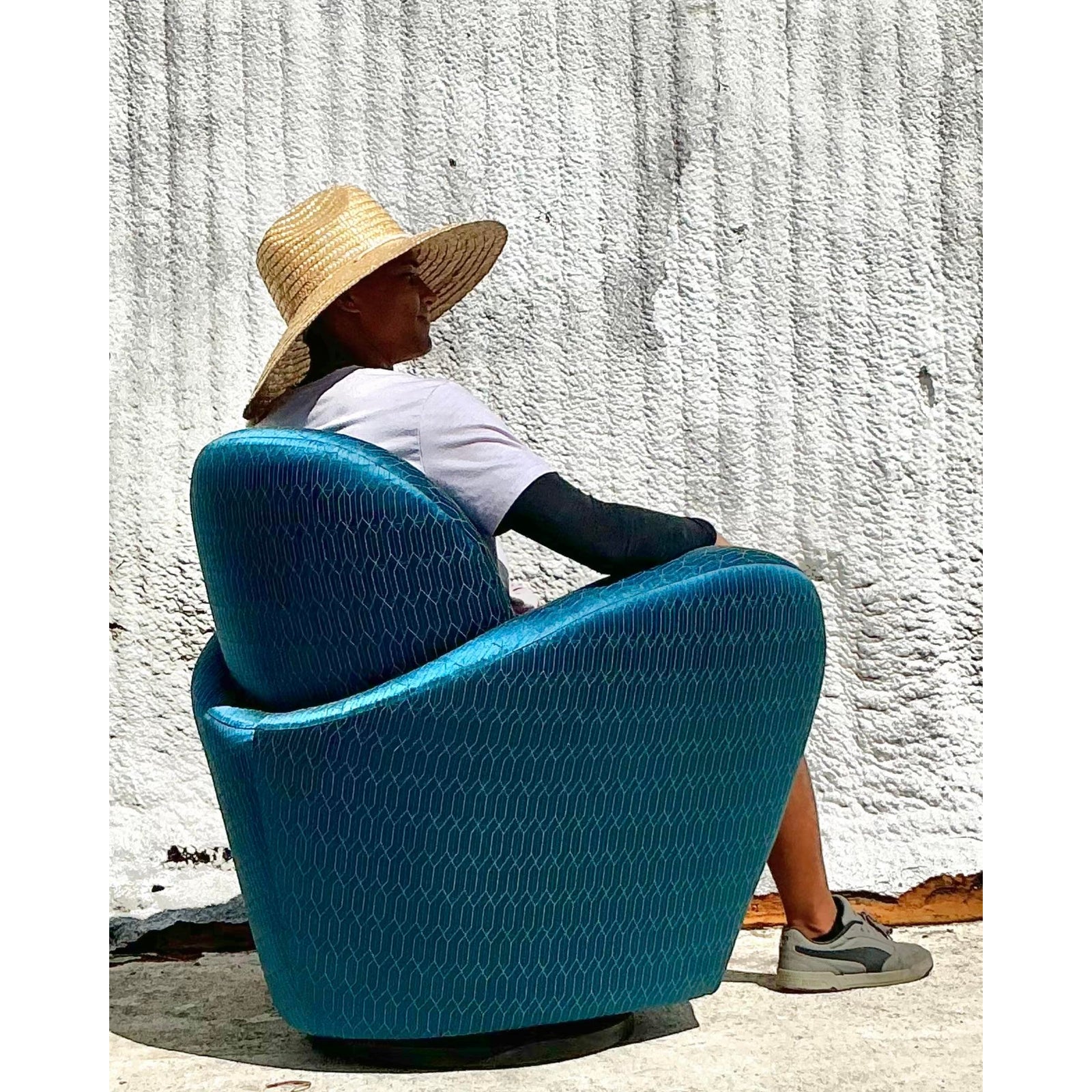 Vintage Boho Postmodern Swivel Chair After Michael Wolk for Directional - Back view
